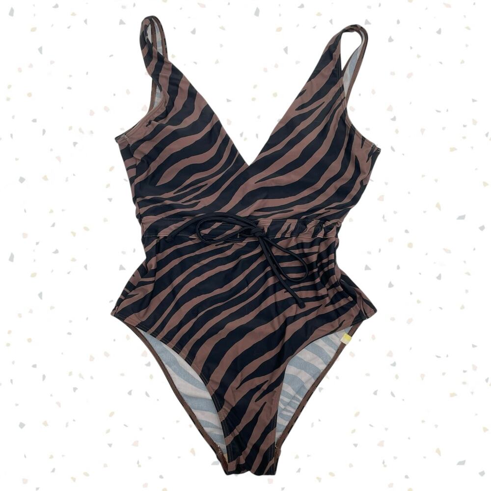 Summersalt Modern Zebra Tie Waist Backflip One Piece Swimsuit Brown Black Size 4